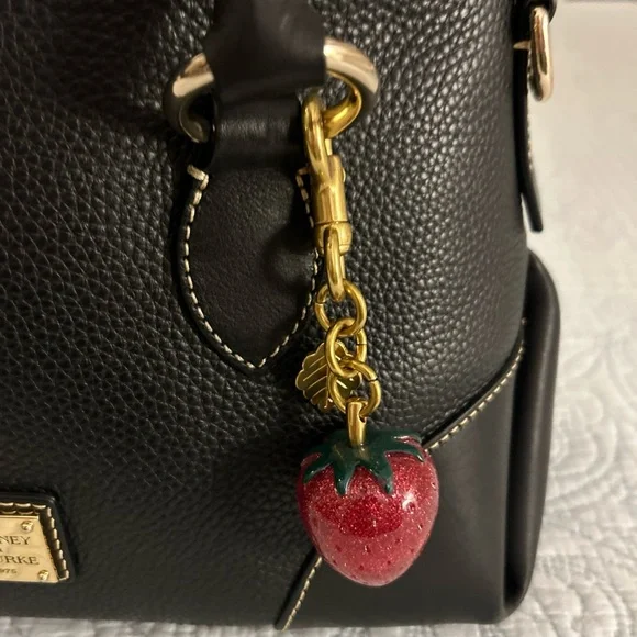Dooney & Bourke Florentine & Pebbled Leather Satchel 30 Black Satchel w/ 🍓 Charm - Picture 2 of 16
